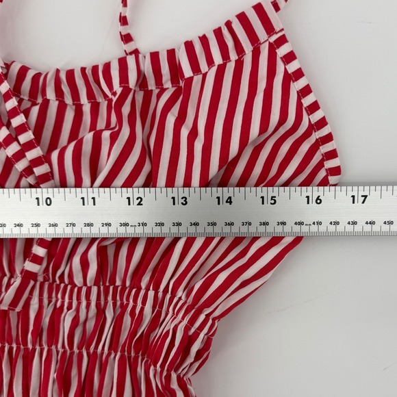 Lusana Rosa Poplin Mini Dress Red White Striped Smocked Womens Size 4 - Picture 7 of 10